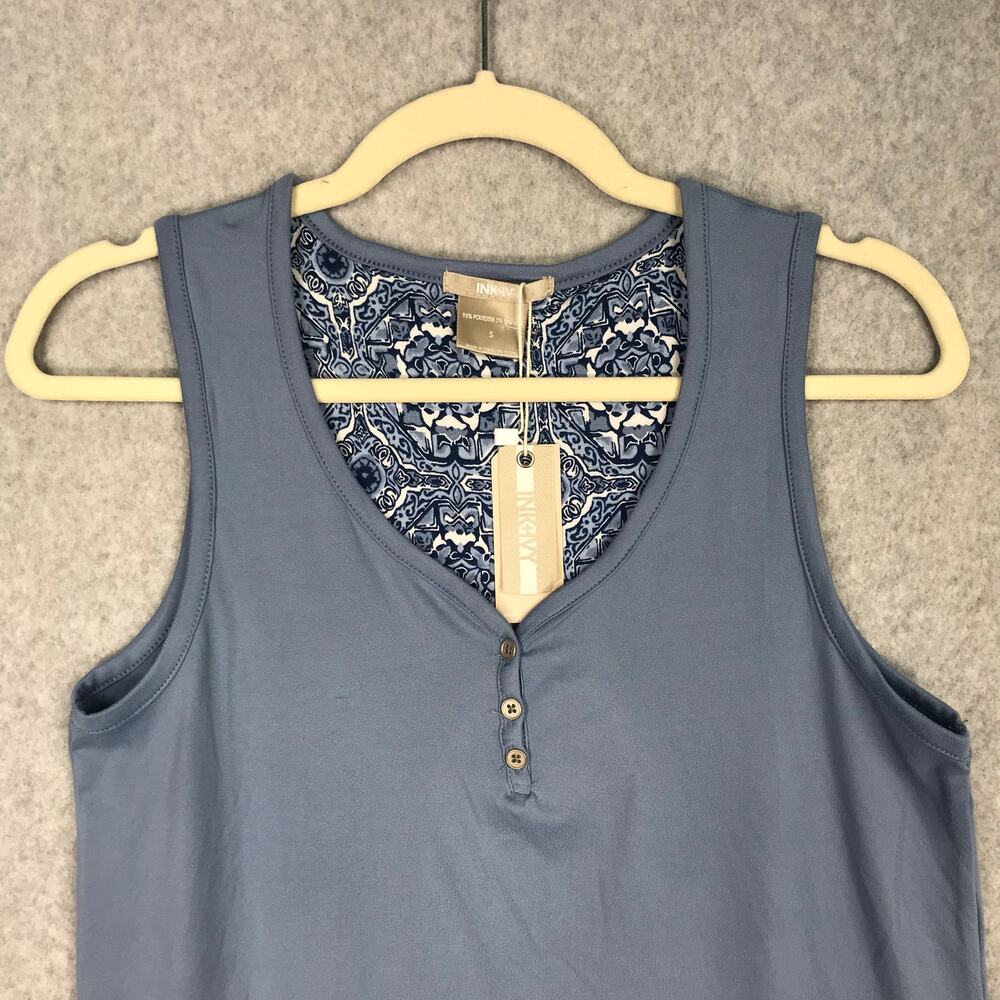 NEW Ink Ivy Henley Tank Top Small Blue Soft‎ Jersey Stretch Preppy Casual - Picture 2 of 7